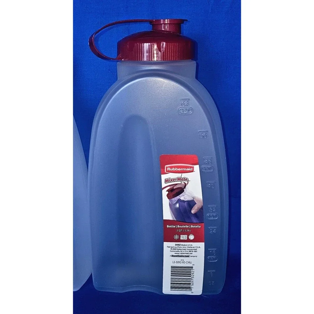 (2) Rubbermaid 2Qt MixerMate Bottle Drink Pitcher Jug ServinSaver Flip Lid 64oz